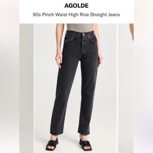 AGOLDE 90s Pinch Waist High Rise Straight Jeans in color black tea - size 25